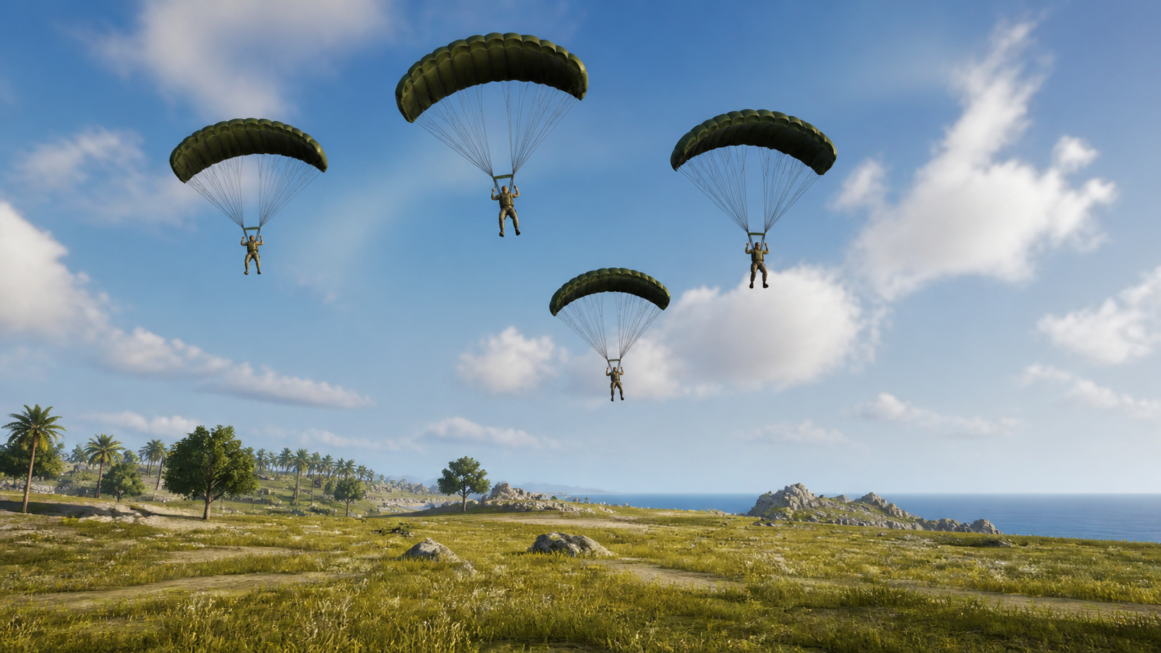 Squad flight path and landing marker viewed above a battle royale map